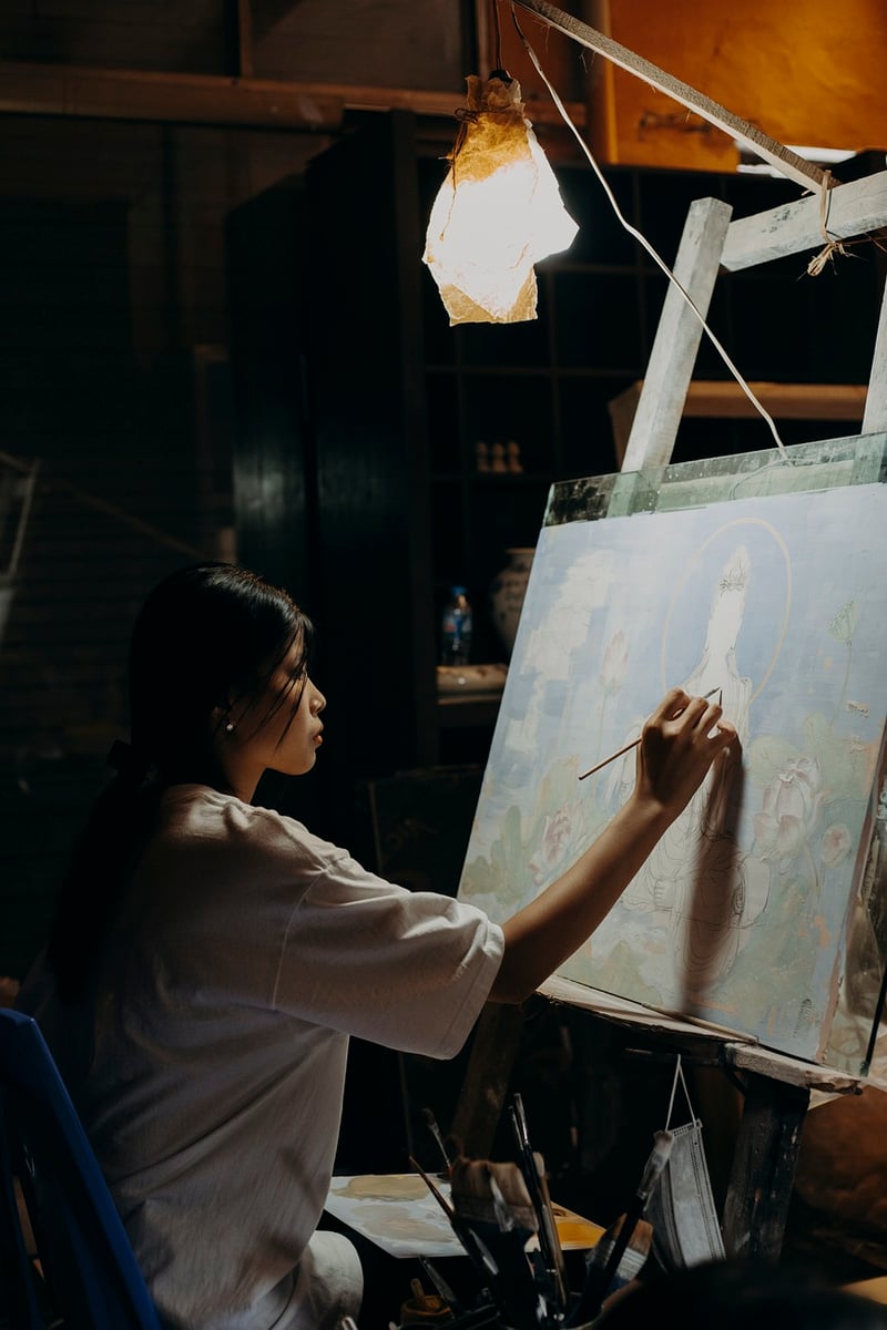 Artist painting on canvas