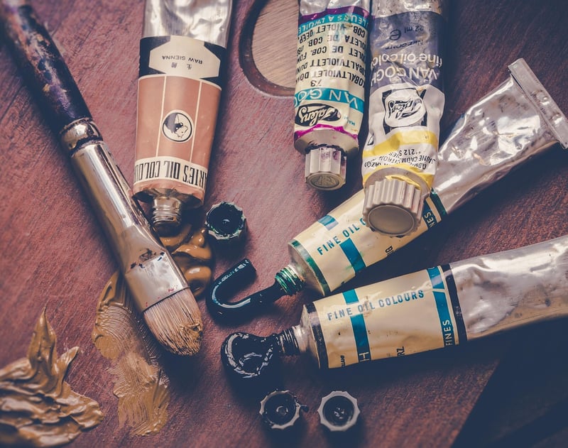 Paint brushes and palette